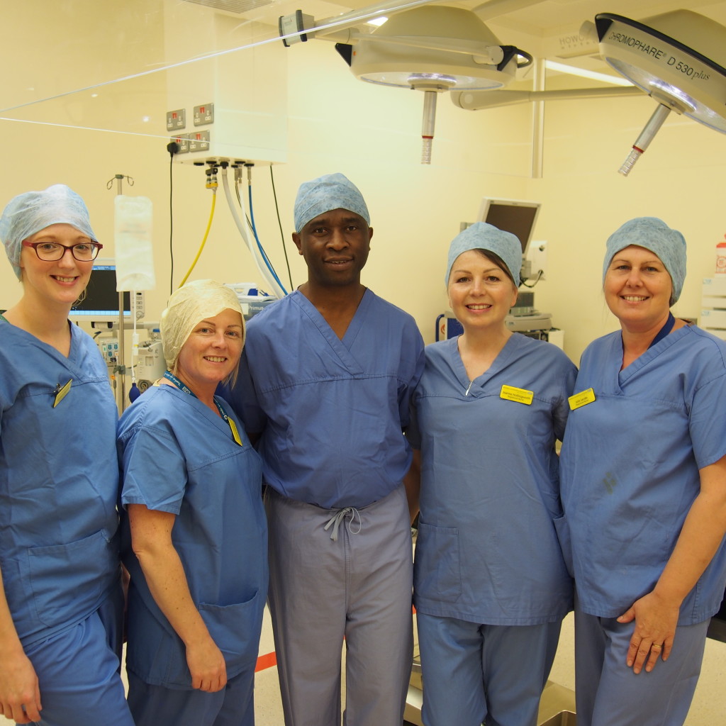 Mr Akali, cosmetic surgeon with staff in theatres at Goole hospital